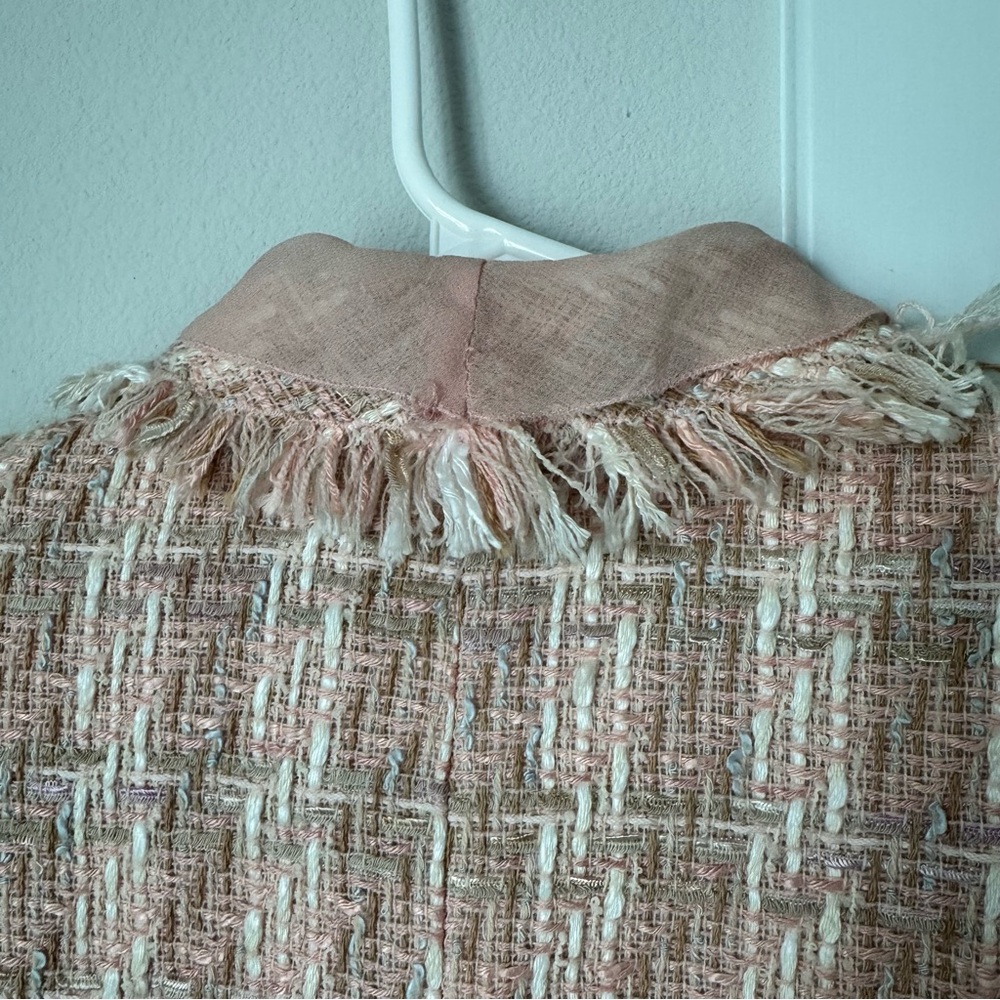 Vintage Albert Nipon Coral Pink Tweed Jacket Size 8 Wool Silk Accents Floral Pin - Picture 14 of 16